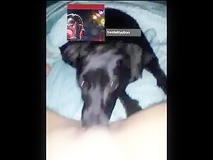 Dog licks a woman's private area