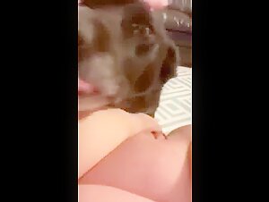 Chubby woman and her dog in a beastly video