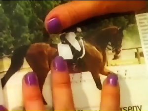 Woman and her two pleasures with a horse and a dog