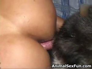 She shoves her dick down the mutt's throat.