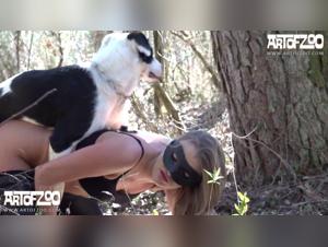 Dogwoman gets pounded by the dog in a hardcore porn movie