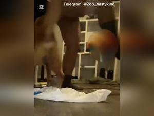 Teen Slut Sucks Dog's Tongue While Riding Him Reverse Cowgirl