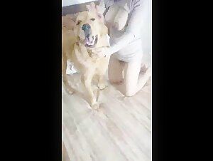 Teenage girl and her golden retriever