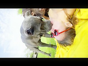 New! Veronica Silesto and her town party with a four-legged friend