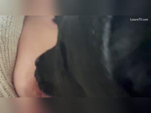 Snuggling her furball on the nipples, doggy licking guaranteed