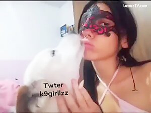 Submissive woman and her dog in a bestial video