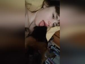 Bitch gets her pussy sucked by her dog